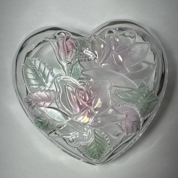 Home Beautiful Dish Japan VTG Crystal Floral Heart  Embossed‎ Rose Serve Candy - Picture 3 of 6